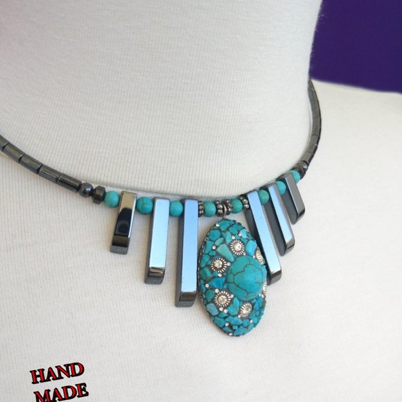 Cleopatra Model Turquoise Natural Stone Handmade - Picture 3 of 3